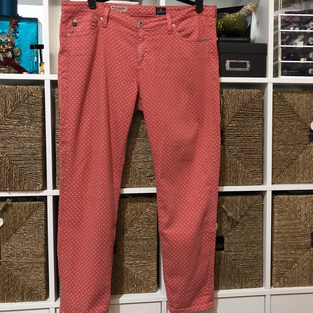 Anthropologie AG Coral Polka Dot Jeans